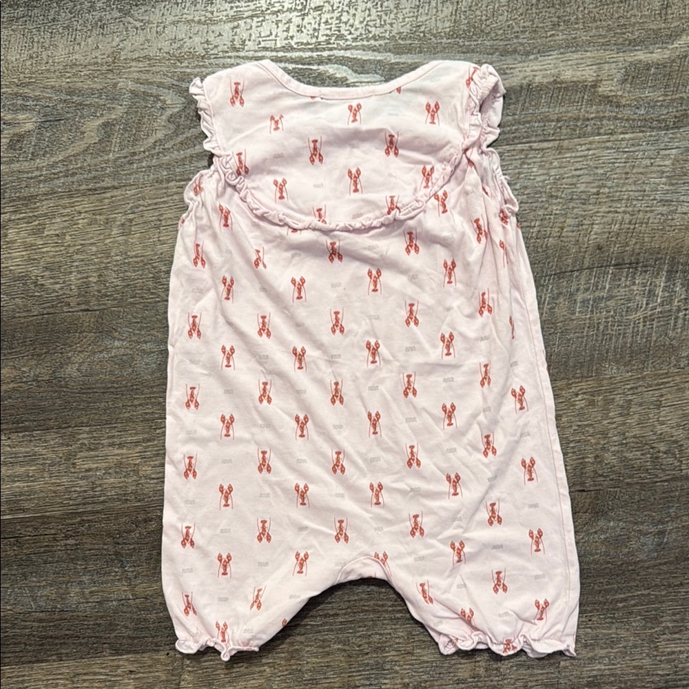 Feather Baby 100% Pima Cotton Yoke Romper w/ Lobster Print on Light Pink - Picture 3 of 7